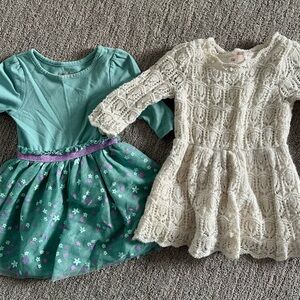 Cat & Jack Cream Lace and Green Floral Kids Dresses
